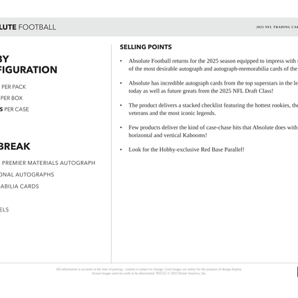 Panini - 2025 Absolute American Football (NFL) - Hobby Box