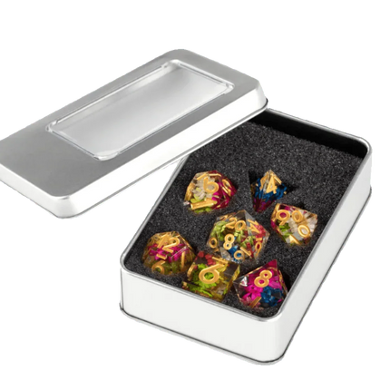 Fanroll - Handcrafted Sharp Edge Resin - Dice Set - Chrysanthemum w/ Pink Numbers