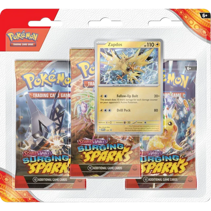 Pokemon TCG - Scarlet & Violet - Surging Sparks - 3-Pack Blister - Zapdos