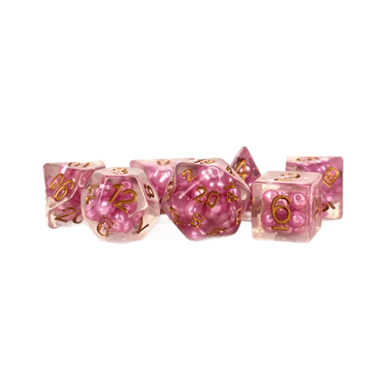Fanroll - 16mm Resin Polyhedral Dice Set - Pearl: Pink with Copper Numbers