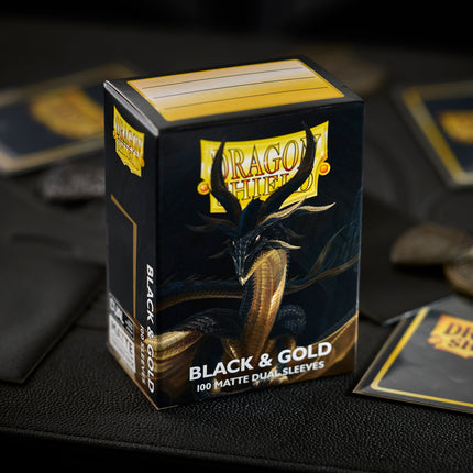 Dragon Shield - Matte Dual Sleeves - Standard Size - 100pk - Black & Gold - product detail