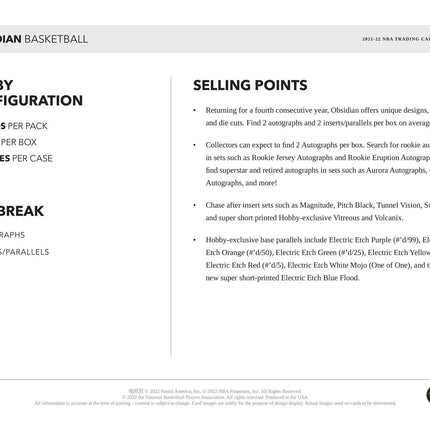 Panini - 2021/22 Obsidian Basketball (NBA) - Hobby Box (1 Pack) - The Card Vault
