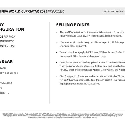 Panini - 2022 FIFA World Cup Prizm Football (Soccer) - Hobby Box (12 Packs) - The Card Vault