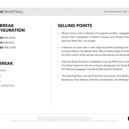 Panini - 2022/23 Mosaic Fast Break Basketball (NBA) - Hobby Box - The Card Vault