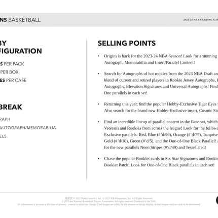 Panini - 2023/24 Origins Basketball (NBA) - Hobby Box - The Card Vault