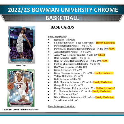 Topps - 2022/23 Bowman University Chrome Basketball (NBA) - Hobby Box (24 Packs) - The Card Vault