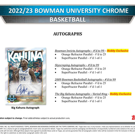 Topps - 2022/23 Bowman University Chrome Basketball (NBA) - Hobby Box (24 Packs) - The Card Vault