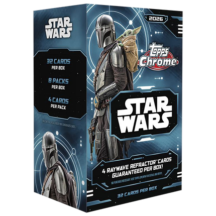 Topps 2026 Chrome Star Wars Value Box with 8 packs and 32 cards